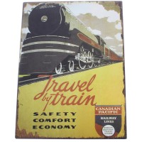 Plaques murales métal déco Travel By Train 24 x 32 cm